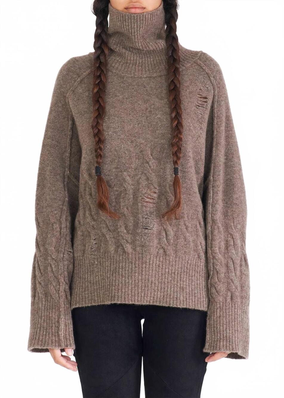NEW ISABEL BENENATO high turtleneck sweater in taupe
